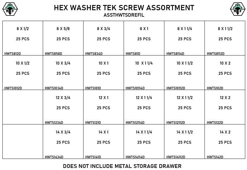 550 Piece Hex Washer Tek Screw Assortment Refill