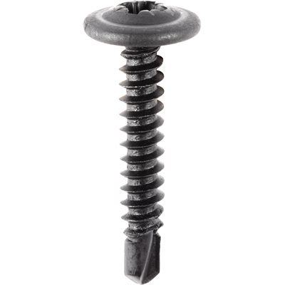 #8 x 1 (M4 2-1.41 x 25) Pozi-Drive Round Washer Head with Tek Point Tapping Screw 11mm Head Black Phosphate