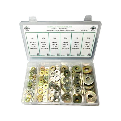 6-Hole USS Extra Thick Flat Washer Assortment, Thru-Hardened, 120 Pieces,  Small Plastic Drawer