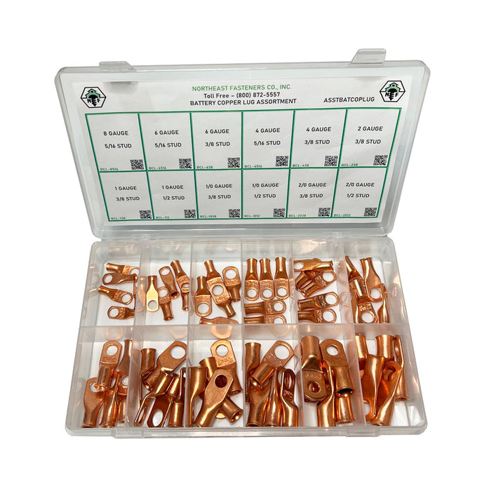 12 Hole Battery Copper Lug Assortment in BINSP-12 small plastic drawer, 3 lbs